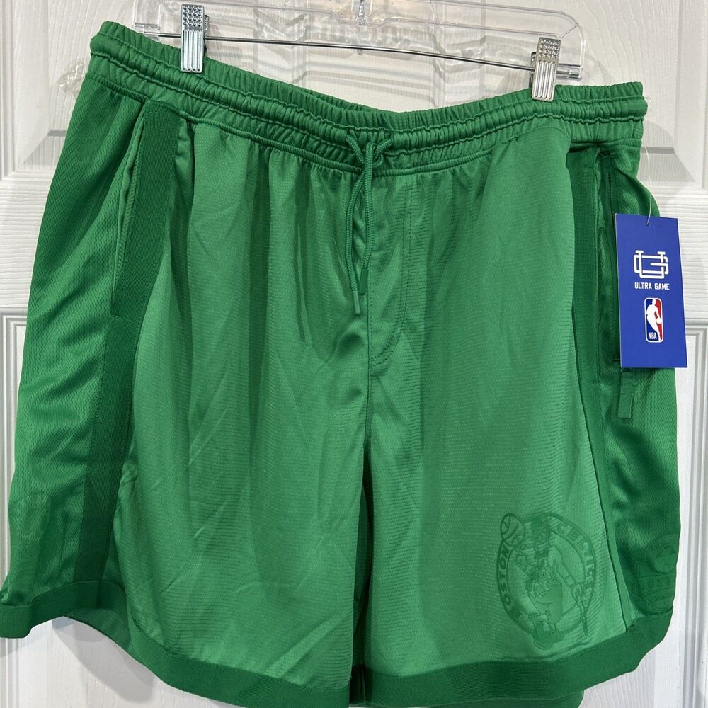 NBA Heritage Boston Celtics Men's XL Green Athletic Basketball Shorts Pockets